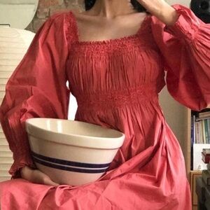 NWT DOEN Catrinette Embroidered Puff Sleeve Maxi Dress Apple Blossom Coral Pink